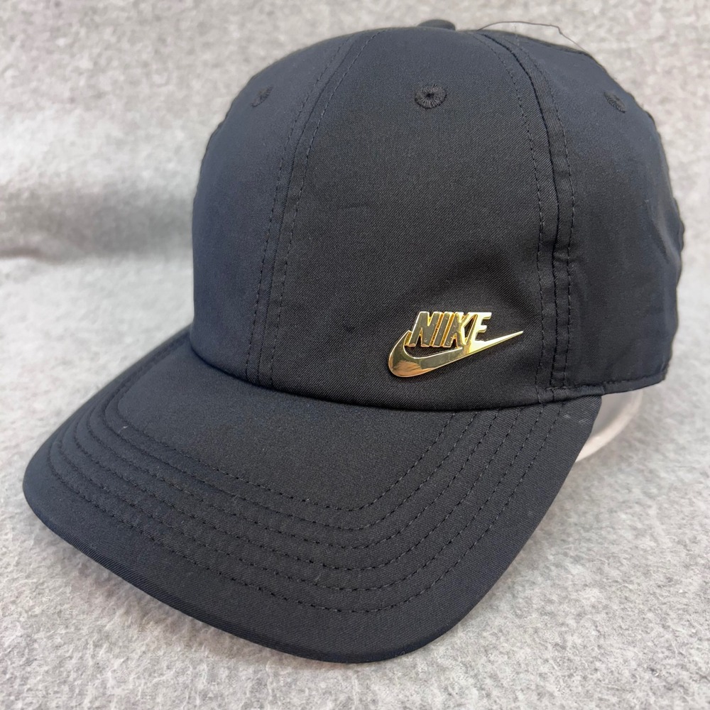 Nike Gold Metal Logo Unisex Black Heritage86 Adjustable Hat OSFM